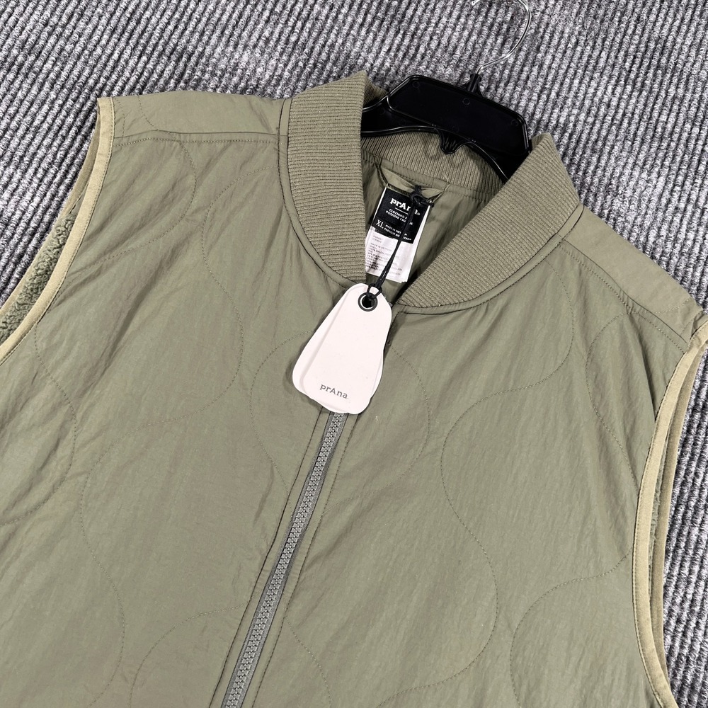 Prana Vest Mens XL Extra Large Green Quilted Sleeveless Full Zip Mock Neck New